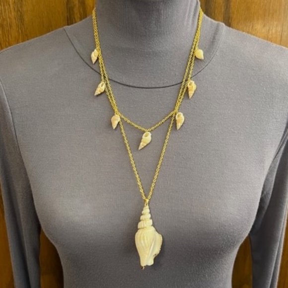Seashell 2-Layer Boho Beach Handmade Gold Necklace, Real Spiral Seashells - Picture 9 of 16